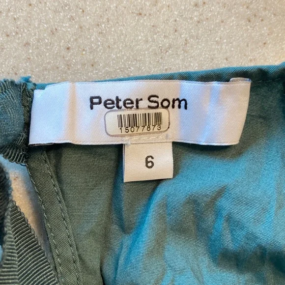 Peter Som Dark Green-Blue Mini Dress Puff Sleeves Women Size 6 - Picture 8 of 15